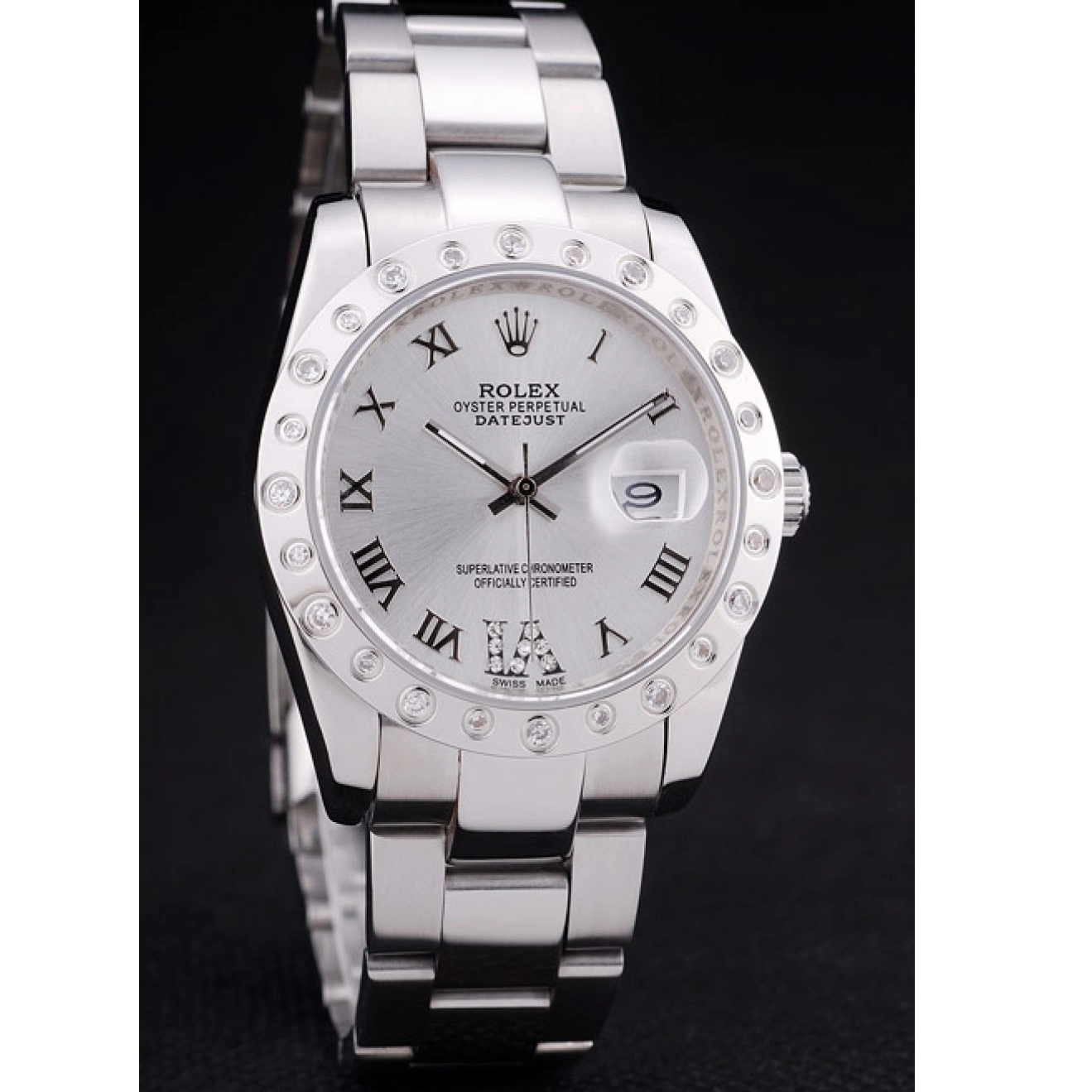 Aaa replica watch Bezel Dial Rolex 7468 Diamond Datejust Silver 0805
